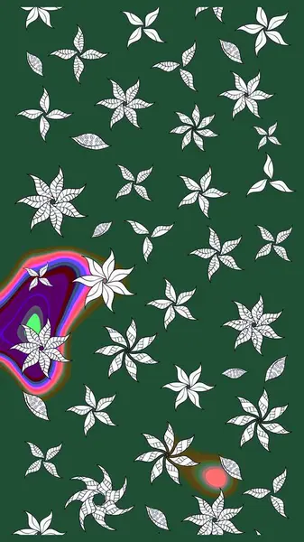 Çiçekli ipek eşarp. Yeşil yeşile. Retro tekstil tasarım koleksiyonu. El çizimi çiçek unsurları olan soyut çizim raster deseni. 1950 'ler-1960' lar motifleri.