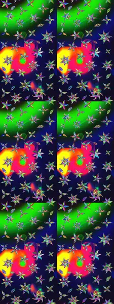 Motley illüstrasyonu. Robot resim. Küçük çiçekte güzel bir desen. Küçük renkli çiçekler. Moda baskıları için zarif bir şablon. Çiçekli yaz çiçekleri.