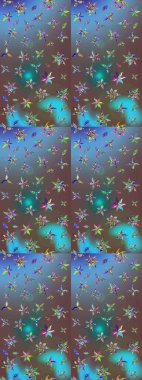 Elle boyanmış suluboya resim çizimleri, çiçekler ve bitkiler. Mavi renkte çiçekler.