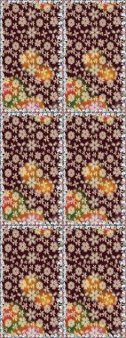 Yaprak ve çiçeklerin suluboya boyası, kahverengi renklerde pürüzsüz desen. Raster illüstrasyonu. Yumuşak, bahar çiçekleri kahverengi renklerde.