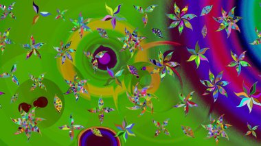 Varicologreen Raster çizimi. Küçük çiçekteki sevimli çiçek deseni. Birçok yeşil soyut çiçekli tropikal çizim deseni.