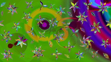 Küçük çiçekli basit bir çiçek çizimi. Moda baskısı, albüm, ambalaj kağıdı ve duvar kağıdı için zarif dekoratif süslemeler. Yeşil renkte şirin çiçekler. Raster illüstrasyonu.