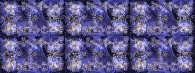 Mor, mavi ve gri kar taneleri. Raster illüstrasyonu. Kar tanelerinin soyut arkaplanlı Noel şablonu. Noel ve Yeni Yıl moda baskıları için tatil tasarımı.