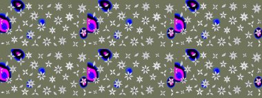 Çiçek yeşili eskiz deseni. Raster çiçek izi. Klasik taslak çizimi. Raster Yumuşak kumaş deseni.