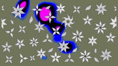 Raster illüstrasyonu. Küçük çiçekli yay deseni çiz. Suluboya tarzında yeşil renkler üzerine.