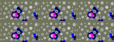 Çiçekli bahar çiçekleri. Küçük çiçekte güzel bir desen. Küçük renkli çiçekler. Moda baskıları için zarif bir şablon. Motley illüstrasyonu. Çizim.