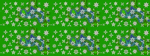 Şirin çiçekli eskiz deseni ve yeşil renkli yapraklar, suluboya çiçek deseni, duvar kağıdı, kart veya kumaş için fayanslı. Raster illüstrasyonu.