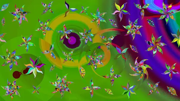 Küçük çiçekli basit bir çiçek çizimi. Moda baskısı, albüm, ambalaj kağıdı ve duvar kağıdı için zarif dekoratif süslemeler. Yeşil renkte şirin çiçekler. Raster illüstrasyonu.