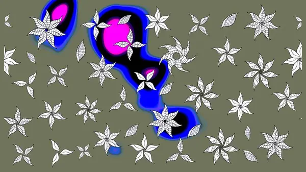 Raster illüstrasyonu. Küçük çiçekli yay deseni çiz. Suluboya tarzında yeşil renkler üzerine.