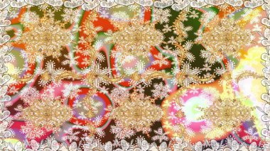 Çiçek süsü kumaş deseni, cam, altın elementlerle bej renklerde çiçek desenli metal. Klasik raster altın pürüzsüz desen.