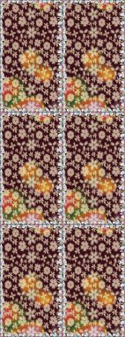 Yaprak ve çiçeklerin suluboya boyası, kahverengi renklerde pürüzsüz desen. Raster illüstrasyonu. Yumuşak, bahar çiçekleri kahverengi renklerde.