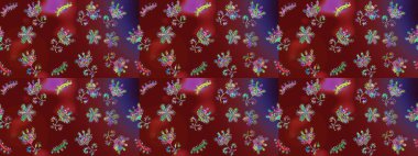 Klasik çiçek tasarımı elementleri. Kırmızı, kahverengi ve mor kıvırcık çiçekler kırmızı, kahverengi ve mor renklerde şekillenir. Raster illüstrasyonu.