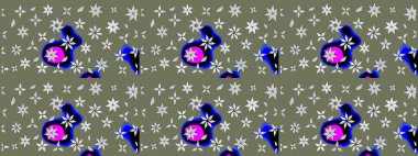 Çiçekli bahar çiçekleri. Küçük çiçekte güzel bir desen. Küçük renkli çiçekler. Moda baskıları için zarif bir şablon. Motley illüstrasyonu. Çizim.