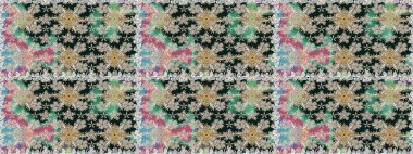 Raster Çiçek İllüstrasyonu 'nun şirin tekstili. Gri renkli etnik çiçeklerle kusursuz bir desen..