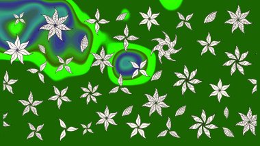 Moda baskısı, albüm, ambalaj kağıdı ve duvar kağıdı için zarif dekoratif süslemeler. Raster illüstrasyonu. Yeşil renkte şirin çiçekler. Küçük çiçekli basit bir çiçek çizimi..