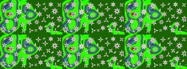 Çiçek desenli raster, yeşil çizgi grafik desenli soyut raster arkaplan. Modern stil dokusu.