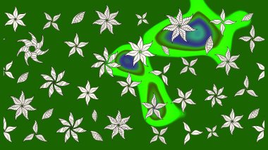 Raster illüstrasyonu. Yeşil renkte karalamalı çiçek deseni çiz.