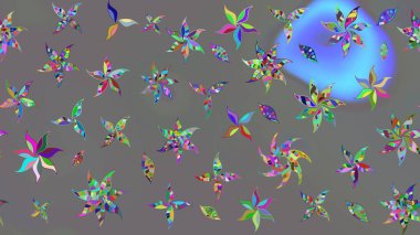 Düz Çiçek Elementleri Tasarımı. Raster Modaya uygun kumaş deseni. Renkli Bahar Teması eskiz kalıbı. Gri renkli şirin çiçek deseni.