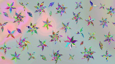 Raster illüstrasyonu. Gri renkli Asya tekstili. Suluboya çiçekli çiçek deseni.