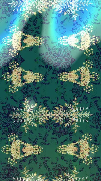 Yeşil, mavi ve nötr renklerde çiçekler. Çiçekli karalama şeklinde Raster çiçek deseni. Yumuşak, yaz çiçekli arka plan.