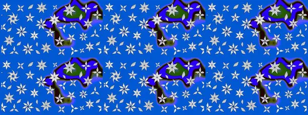 Şirin çiçekli eskiz deseni ve mavi renkli yapraklar, suluboya çiçek deseni, duvar kağıdı, kart veya kumaş için fayanslı. Raster illüstrasyonu.