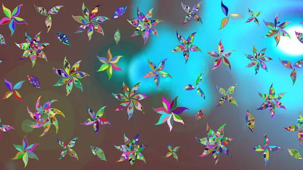 Raster illüstrasyonu. Çiçek deseni. Kahverengi renkli çiçekler. Kahverengi renkte çiçek eskizi. Şatafatlı bahar bahçesi dokusu.