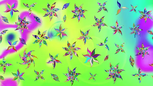 Üzerinde yeşil renkte karalamalar olan çiçek desenleri çiz. Raster illüstrasyonu.