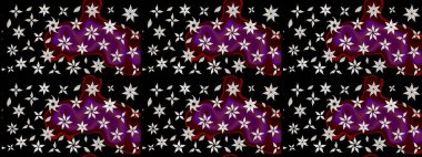 Siyah renkler üzerine çiçek desenli eskiz, el yapımı papatyalar, papatyalar. Tekrarlayan çiçek arkaplanı, zarif siyah çiçekler duvar kağıdı..