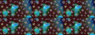 Çiçeksel fantezi tasarımı ve parlak bir arka plan çizimi. Renkli Bahar Teması eskiz kalıbı. Düz Çiçek Elementleri Tasarımı.