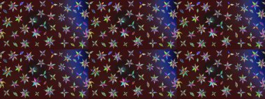 Düz Çiçek Elementleri Tasarımı. Sevimli çiçek raster deseni. Renkli Bahar Teması eskiz kalıbı. Kahverengi renkte çiçekler.