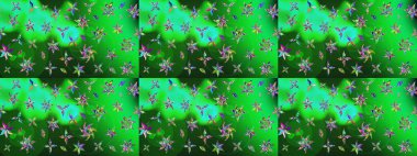 Nazik, sevimli çiçek arkaplanı. Çiçekli karalama şeklinde Raster çiçek deseni. Yeşil renkte çiçekler.