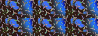 Kar taneleri deseni. Raster illüstrasyonu. Renkli arka planda izole edilmiş kar tanelerinin düz tasarımı. Kar taneleri arka planda. Kar tanesi süslemeli desen.