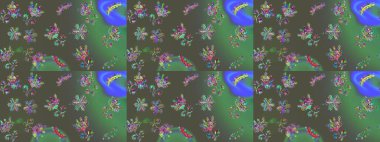 Gömlek, arka plan modelini çiz. Tropik çiçekler. Çiçekler gri, yeşil ve mavi renklerde.