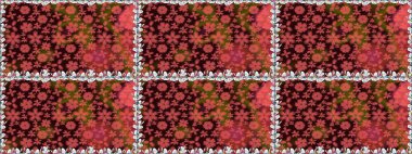 Parmak izi, kumaş, duvar kâğıdı, tekstil için raster dokusu. İşlemeli çiçekli, dikişsiz desen. Renkli grunge soyut arkaplanı colokahverengi çiçeklerle zenginleştirir.