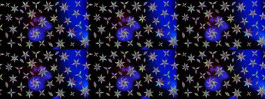 Raster illüstrasyonundaki çiçek desenli çizim. Siyah renkte çiçekler.