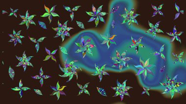 Raster illüstrasyonu. Kahverengi renkli Asya tekstili. Çiçek desenini çiz.