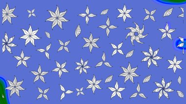 Düz Çiçek Elementleri Tasarımı. Renkli Yaz Temalı eskiz kalıbı. Raster Illustrasyon 'daki Çiçek Deseni' nin son moda çizimi. Güzel kumaş deseni.