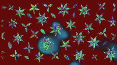 Asya tekstil tarzında. Düz Çiçek Elementleri Tasarımı. Renkli Bahar Teması eskiz kalıbı. Çiçek desenli çizim. Raster illüstrasyonu. Güzel kumaş deseni.