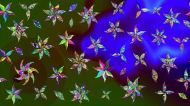 Parlak renkli çiçekli ve yeşil yapraklı harika bir çiçek deseni. Modern çiçek arkaplanı. Moda baskıları için zarif bir şablon. Halk stili.