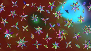 Raster deseni. Kahverengi renklerde bahar çiçekleri. Patlayan çiçekler soyut olarak yerleştirilmiş. Raster illüstrasyonu.