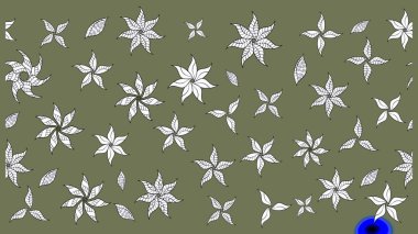 Raster deseni. Bahar çiçekleri dallı desen, yeşil renkler çiçekli siluet.