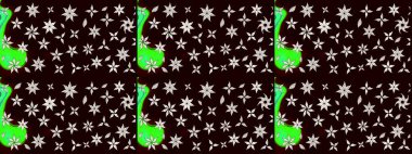 Çiçekli ipek eşarp. El çizimi çiçek unsurları olan soyut çizim raster deseni. 1950-1960 motifleri. Retro tekstil tasarım koleksiyonu. Siyah üstüne siyah..