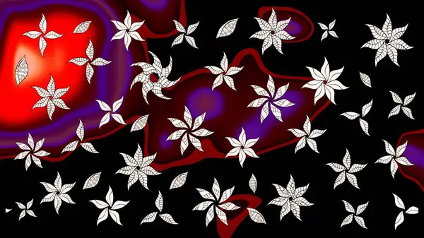 Poster ya da kapak için arka plan. Davetiye ve kartpostal tasarımı için dekoratif çiçek unsurları. Yapraklı çizim şekli. Tekstil için figür. Sevimli zarif çiçekler Raster illüstrasyonu.