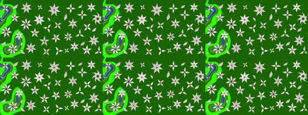 Yeşil renkli çiçekler. Sevimli çiçek raster deseni. Düz Çiçek Elementleri Tasarımı. Renkli Bahar Teması çizim şablonu.