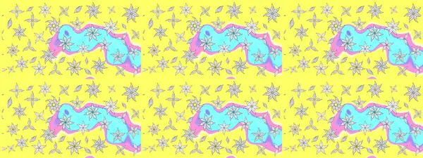 Düz Çiçek Elementleri Tasarımı. Çiçekli eskiz çizimi. Sarı renkli çiçekler. Renkli Yaz Teması çizim şablonu.