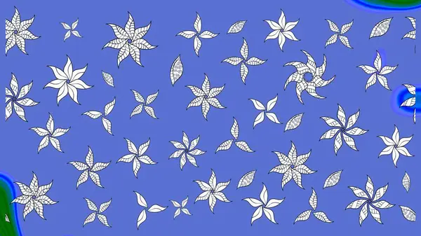 Düz Çiçek Elementleri Tasarımı. Renkli Yaz Temalı eskiz kalıbı. Raster Illustrasyon 'daki Çiçek Deseni' nin son moda çizimi. Güzel kumaş deseni.