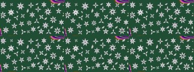 Düz Çiçek Elementleri Tasarımı. Yeşil renkli çiçekler. Sevimli çiçek raster deseni. Renkli Bahar Teması çizim şablonu.