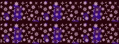 Raster Floral Illustration, Asyalı tekstil. Kahverengi renkli etnik çiçeklerle zarif bir eskiz deseni..