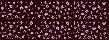 Patlayan çiçekler soyut olarak yerleştirilmiş. Raster deseni. Raster illüstrasyonu. Yumuşak, bahar çiçekleri kahverengi renklerde.