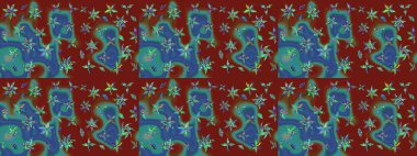 Raster illüstrasyonu. El çizimi. Çiçekli, yapraklı, çiçek desenli çizim..